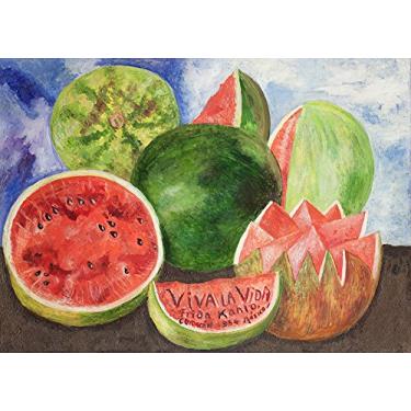 Imagem de Viva La Vida Melancias Frutas Pintura de Frida Kahlo na Tela em Vários Tamanhos (75 cm X 55 cm tamanho da imagem)