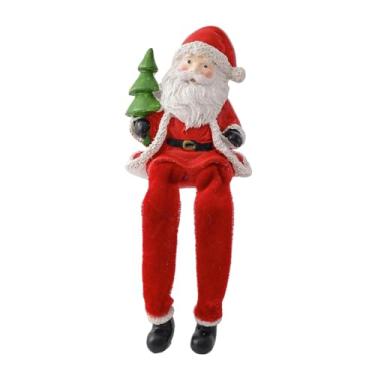 Imagem de UGPLM Boneco de Papai Noel sentado de resina, boneco de Papai Noel com pernas longas, presente de feriado, ornamento decorativo fofo, decoração de Natal, Esquerda Segurando árvore
