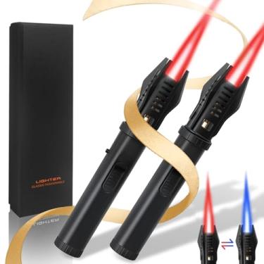 Imagem de Lamsen Isqueiro sabre de luz 2 pac– Tocha de cozinha recarregável de butano, chama ajustável, maçarico à prova de vento, trava de segurança, para churrasco, brulee, cozinhar – Presente exclusivo para