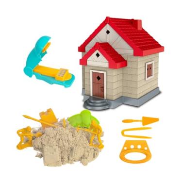 Imagem de SANYIYIBA Kit de construção de casa de areia para crianças com 3 moldes de areia para crianças com 3 moldes areia mágica para presentes de meninos e meninas (vermelho)