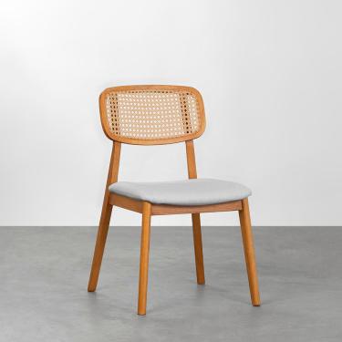 Imagem de Cadeira Lótus Encosto Palha Larga Assento Linne Cinza - Madeira