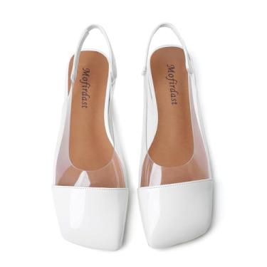Imagem de Mofirdast Sapatilhas femininas de bico quadrado com tira de tornozelo transparente para trabalho e festas de casamento, Branco, 35