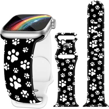 Imagem de Pulseira de relógio preta com estampa de pata compatível com Apple Watch Series Ultra 10, 9, 8, 7, SE, 6, 5, 4, 3 e 2 de 42 mm, 44 mm, 45 mm, 46 mm, 49 mm, 49 mm