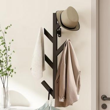 Imagem de Vlush Cabideiro de metal montado na parede com 6 ganchos moderno e minimalista, cabideiro vertical para pendurar roupas, chapéus, sacos de pendurar e cachecóis suporte de ferro de parede de entrada