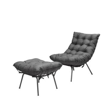Imagem de Poltrona Costela com Puff Adão Preto Linho Grafite - Jotabe - METAL MO
