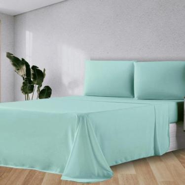 Imagem de Jogo de Lençol Queen 4 Peças 100% Algodão - Sonho e Arte, Verde Bebê