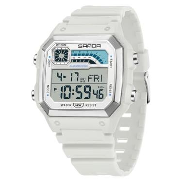 Imagem de Gosasa Relógio feminino com revestimento de silicone, digital, eletrônico, impermeável, esportivo, casual, relógio de estudante, Verde e vermelho, Medium, Juventude e vitalidade, esportes, lazer,