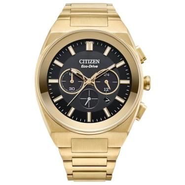 Imagem de Citizen Relógio masculino Eco-Drive moderno Axiom cronógrafo dourado em aço inoxidável, mostrador preto (modelo: CA4582-54E), Dourado, 5 1/2 inches, Pulseira de aço inoxidável Axiom dourada, nenhuma