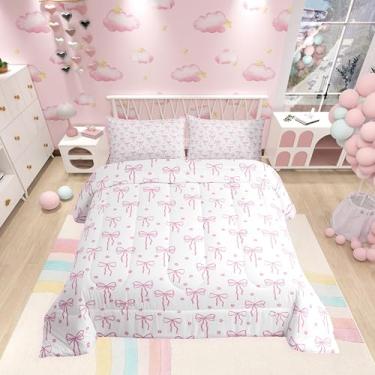 Imagem de Castle Fairy Jogo de cama solteiro com estampa de laço, laço rosa, 2 peças, para decoração de quarto de crianças, meninas, meninos, floral, floral, princesa, edredom acolchoado, 1 fronha
