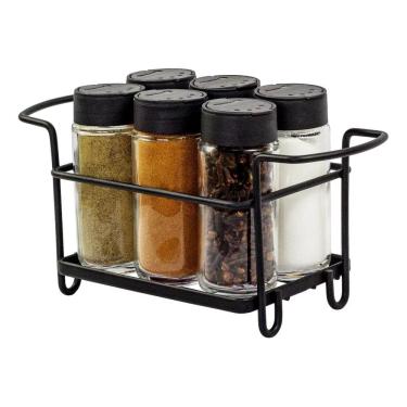 Imagem de Porta Temperos E Condimentos Aço Preto 6 Potes 7476 Passerini