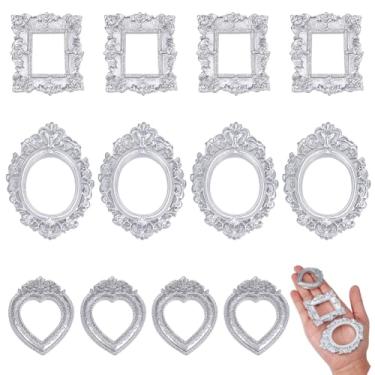 Imagem de NBEADS Moldura de resina vintage, 12 peças, 3 estilos, minimoldura prateada, mini resina antiga, expositor de joias para joias, fotografia, acessórios de decoração