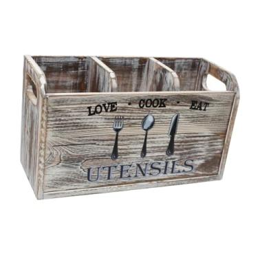 Imagem de Bothyi Suporte para Utensílios de Cozinha, Organizador de Utensílios de Madeira, Organização Vintage, Pote de Armazenamento, Caixa de Armazenamento de Madeir, Marrom, Tamanho real