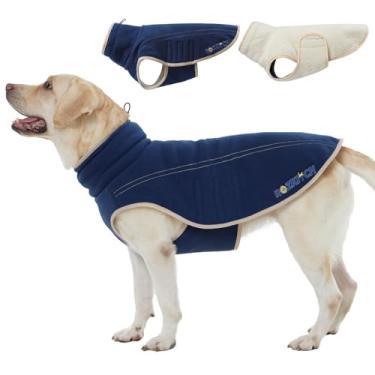 Imagem de ROZKITCH Casaco reversível de lã de ovelha super quente com bordado, moletom de pelúcia dupla face ajustável para raças gigantes pequenas, médio, grande, azul escuro 3GG