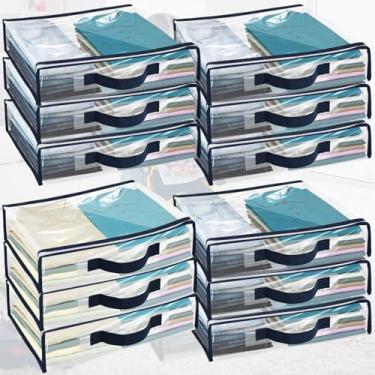 Imagem de FALESOUL Pacote com 12 organizadores e armazenamento de lençóis, cobertores dobráveis de plástico, cobertores, roupas e roupa de cama, tecido não tecido respirável com frente transparente para armário