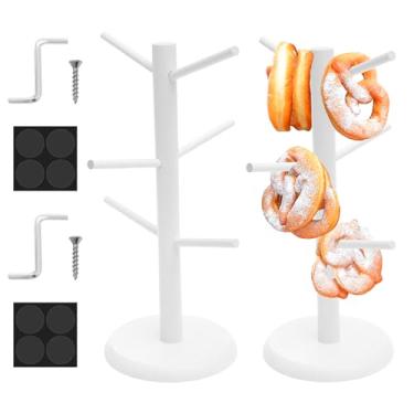 Imagem de YLMFTNU Suporte de caneca, suporte de xícara de café com 6 ganchos, suporte de pretzel, suporte de salsicha pendurado, árvore de caneca de café de madeira, suporte de exibição de pretzel, organizador