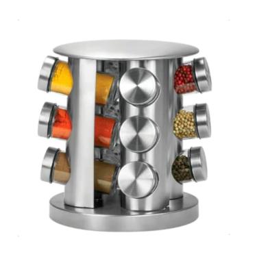 Imagem de Porta Temperos e Condimentos Giratório de Inox com 12 Potes | Base 360º | Potes de Vidro | Organização para Cozinha