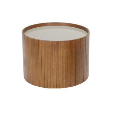 Imagem de Mesa de Centro Luna Redonda Nacional Móveis 52cm (larg) Lateral Madeira Cor Pinhão Tampo Vidro Glow