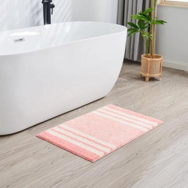 Imagem de Tapete de banho CozeCube rosa listrado de microfibra antiderrapante