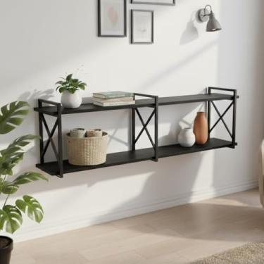 Imagem de Prateleira Estilo Industrial 120cm x 20cm de Parede para Sala, Quarto, Cozinha, Escritório - Bimove (Preto/Preto)