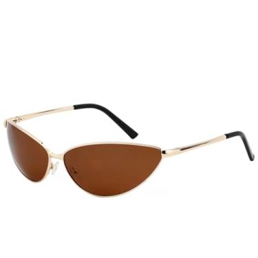 Imagem de Óculos de sol de metal estilo olho de gato, da moda, feminino, luxuoso, punk, armação pequena, masculino, para dirigir ao ar livre, UV400 (dourado, marrom)