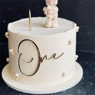 Imagem de LZGXZF Topo de bolo de acrílico para decoração de bolo de feliz aniversário dourado para festa de 1º aniversário para lembrancinhas de chá de bebê, decoração de festa de aniversário, suprimentos