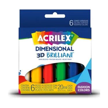 Imagem de Tinta Dimensional Brilliant Conjunto com 6 Cores, Acrilex, 121060000, Multicor