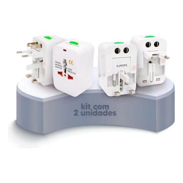 Imagem de Kit 2 Adaptadores Tomada Universal Viagem 150 Países Europa
