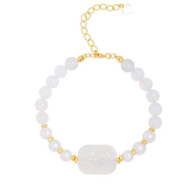Imagem de Pulseira de calcedônia branca e pérola de água doce para mulheres