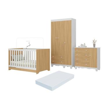 Imagem de Quarto de Bebê Completo com Berço Americano 3 em 1 Colchão Incluso Dengo Multimóveis MP4608