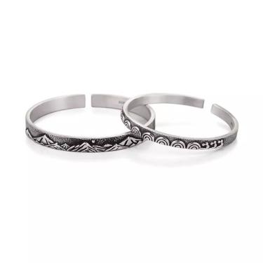 Imagem de Pulseiras 999 Silver Matching Couple, feitas à mão, com manguito aberto