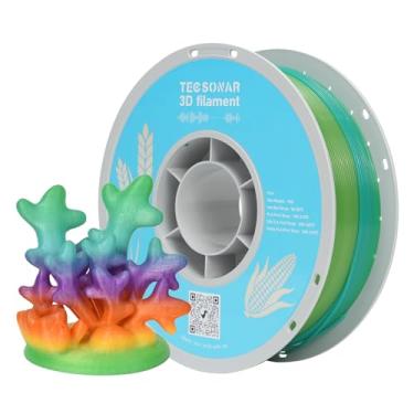 Imagem de TECSONAR Filamento de impressora 3D PLA Crystal Rainbow, carretel de 1 kg (1 kg) 1,75 mm PLA material de impressão 3D de mudança rápida de cor, filamento gradiente para a maioria das impressoras 3D