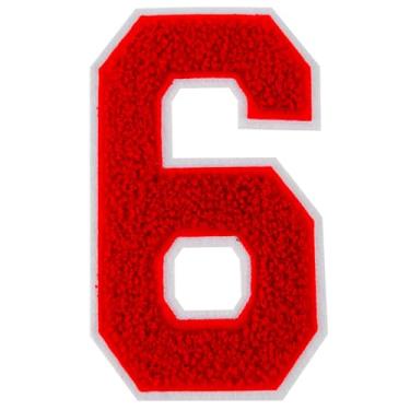 Imagem de 1 peça de adesivos de número de chenille vermelho de 12,7 cm com borda branca, remendos de ferro para roupas, jaquetas, mochilas, adesivos de número estilo universitário, par com patch de letras