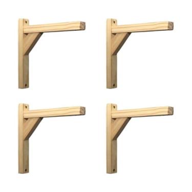 Imagem de Kit Mão Francesa Madeira Pinus Suporte De Madeira Plantas Prateleira Gancho 20x20cm + Parafusos - Ideal para Varanda, Jardim e Decoração de Parede(04 Unidades - Sem Gancho)