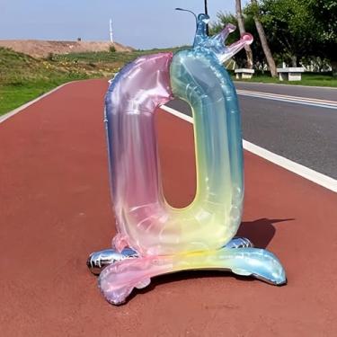 Imagem de 1 peça de balões com números de coroa vibrantes, folha de alumínio gradiente multicolorida de 81 cm para festas de aniversário, aniversários, cenários fotográficos