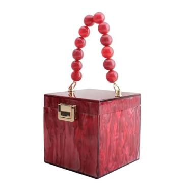 Imagem de KKFAUS Bolsa de acrílico com personalidade moderna pequena bolsa quadrada para celular, Vermelho, 12x12x12cm