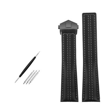 Imagem de IRFKR Pulseira de couro genuíno para TAG Heuer Carrera Edition Heuer Couro de vaca Monaco Heritage 6 acessórios de 22 mm (preto e preto)