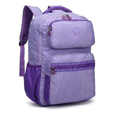Imagem de Mochila Love Kika Feminina Moderna C/ Chaveiro Pompom Lisa, Roxo