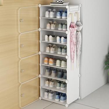 Imagem de Sapateira com porta de plástico organizador de sapatos para armário sapateira para entrada, sapateiras altas de pé livre, economia de espaço, divisória removível