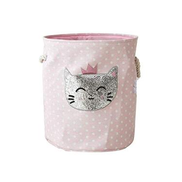 Imagem de Cesto de roupa grande dobrável de tecido para berçário, cesto de lavagem, organizador de brinquedos para bebês e crianças, rosa, bolinhas