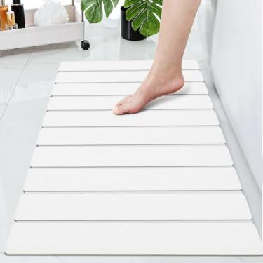Imagem de Cuckan Tapetes de banho dobráveis de pedra para banheiro, superabsorvente, terra de diatomáceas, tapete de banho de secagem rápida, tapetes de secagem com tapete de chuveiro antiderrapante