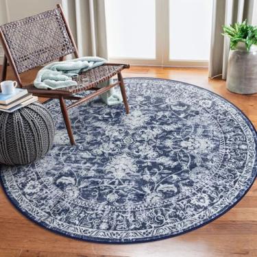 Imagem de KILOCOCO Tapete redondo de 1,5 m para sala de estar, lavável, estampado, vintage, floral, tapete de quarto, antiderrapante, para cozinha, sala de jantar, lavanderia, sala de jogos, marroquino, azul