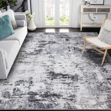 Imagem de GarveeHome Tapetes abstratos modernos de lã sintética 12 x 18 cm, ultramacio, resistente a manchas, lavável na máquina para quarto, com suporte antiderrapante, cinza