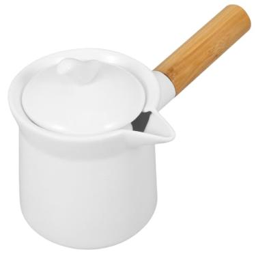 Imagem de HOMSFOU Panela de leite de cerâmica com cabo de madeira, utensílios de cozinha, pote de leite, esmaltado, caldeira, aquecedor de chocolate quente, mini fogão, jarra de molho de aquecimento, jarra