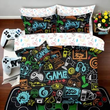 Imagem de NINENINE Jogo de cama solteiro com 6 peças, para meninos e meninas (1edredom, 1 lençol de cima, 1 lençol com elástico, 1 fronha, 2 fronhas)