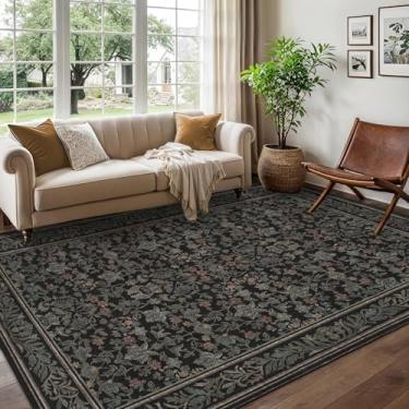 Imagem de GarveeHome Tapetes de Natal, 12 x 18 cm, laváveis para sala de estar, boho vintage, antiderrapante, resistente a manchas, macio, grande, para quarto, sala de jantar, escritório, preto