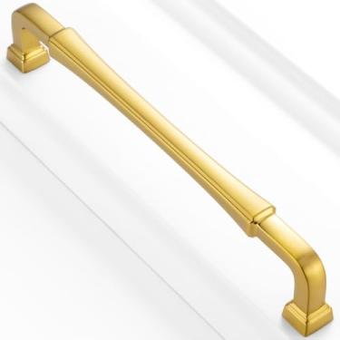 Imagem de BEROSSA Pacote com 10 puxadores de armário dourados escovados de 16 a 1/4 polegadas, puxadores de gaveta dourados, 3175, ferragens para armários de cozinha, gavetas, quarto, cômoda, banheiro, vaidade