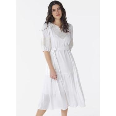 Imagem de Vestido Branco Midi Bordado Sob com Mangas Forrado-Feminino