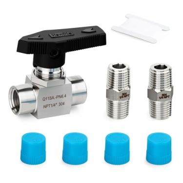 Imagem de GORAGUCHI 1 peça de válvula de agulha fêmea NPT de aço inoxidável 304 de 1/10.2 cm, com 2 peças de encaixes de tubulação sextavados macho NPT de 0,6 cm, para controle de fluxo de combustível/ar/água