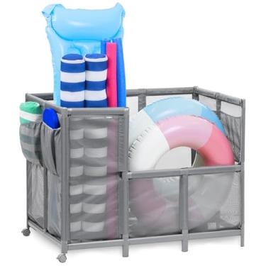 Imagem de GoSports Coast Organizador de piscina moderno para boias e brinquedos - Caixa de armazenamento de piscina de malha extra grande para uso externo - cinza
