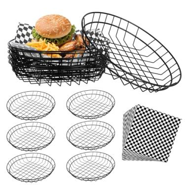 Imagem de 6 cestas de pão redondas grandes de arame de metal, 24 x 24 x 4 cm, recipiente decorativo para sanduíche, festa de Natal, cesta de fast food para hambúrguer de frutas, cozinha, restaurante